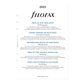 Filofax Calendar Diary Refill, A5 Size, Week-to-View with Notes Section, White Paper, Unruled, Multilingual: Five Languages, 2025 (C68516-25)
