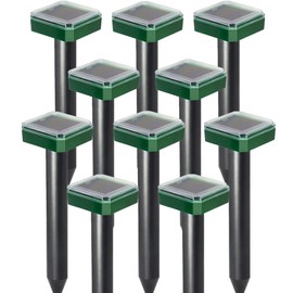 Mole Repellent Solar Powered 10 Pack Snake Repellent for Yard Outdoor, Waterproof Sonic Spikes Stakes for Lawns, Get Rid of Groundhog Chipmunk Chaser Vole Repellent, Effective for Lawns, Garden, Farm