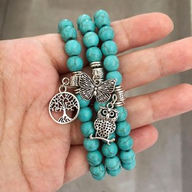 AMOR SPES 3pcs Turquoise Bead Bracelet Set Wrap Bracelet Bohemian Bracelets with Natural Stone Jewellery Gifts for Women Men (F)