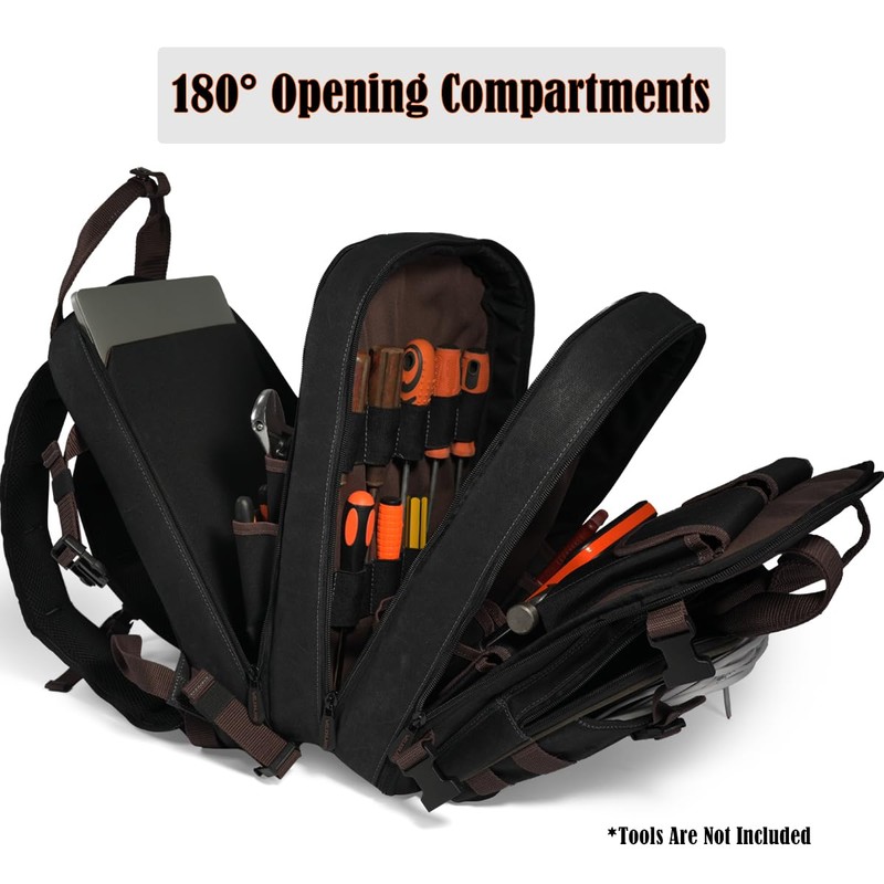 WELKINLAND 90-Pockets Electrician Backpack, Wax-Canvas Tool Backpack Heavy Duty, Convenient