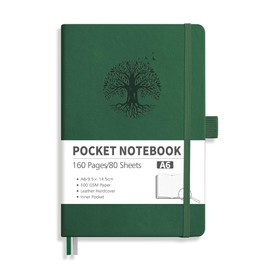 RETTACY Pocket Notebook - A6 Small Notebook with 160 Pages,100 GSM Lined Paper Notepad,Mini Notebook with Inner Pocket, Hardcover, Elastic Band - Dark Green