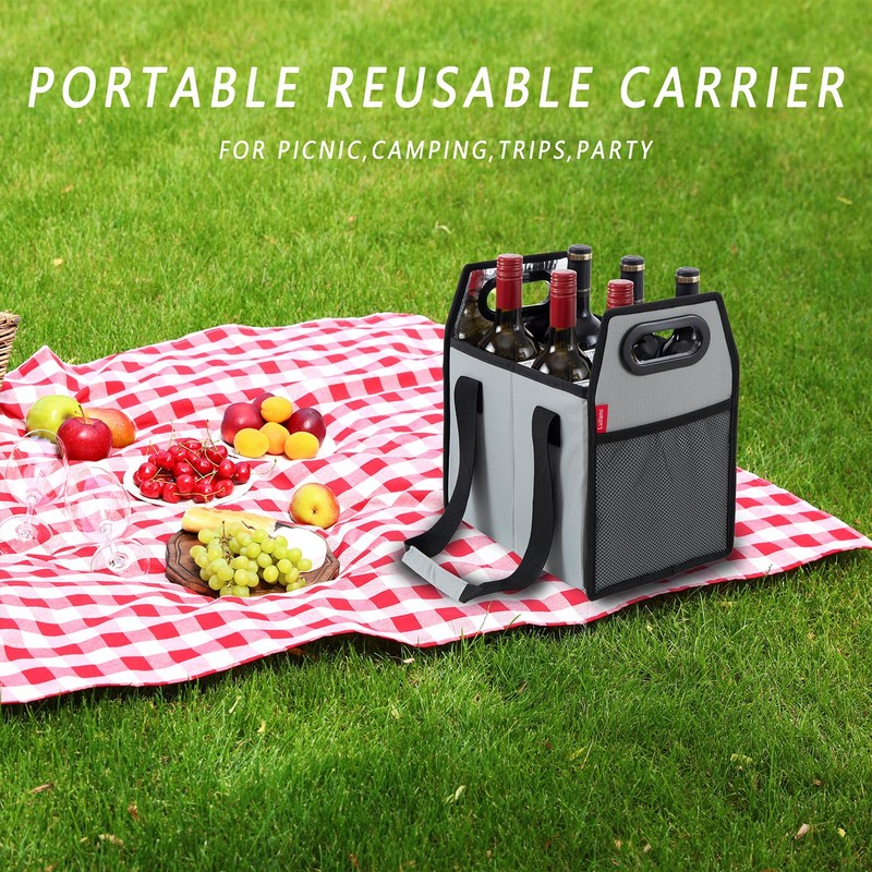 LUILANC Collapsible 6 Bottle Wine Carrier Storage Box Reusable Portable