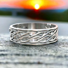 Endless Irish Celtic Knot Band Ring Oxidized 925 Sterling Silver Viking Wedding Eternity Rings Unisex Woven Thumb Ring/Norse Nordic Jewelry for Men Women (10)