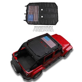 Linskip Sun Shade Compatible with 2007-2017 Jeep Wrangler JK 4 Door, Full-Body Mesh Sunshade Bikini Top Cover for Jeep JK Exterior Accessories(Flag)