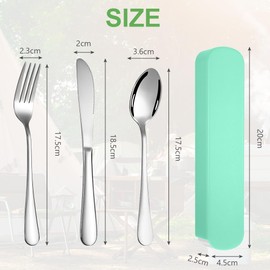 HOTUT Camping Cutlery, Pack of 3, Reusable Stainless Steel Sporks, Stainless Steel Cutlery for Travel, Camping, Green