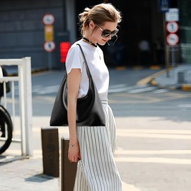 JueiXeoy Leather Hobo Bags for Women Small Shoulder Purse Slouchy Tote Handbag Classic Vegan Leather Crescent Bag with Zipper Black