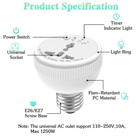 E26/E27 Light Socket Outlet Adapter with 3 Auto-Off Smart Timer Setting