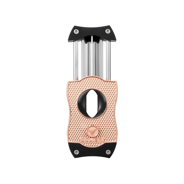 Colibri Premium Diamond V-Cut Cigar Cutter - Ergonomic Stainless Steel Spring-Loaded Blade, Ideal for up to 60+ Ring Gauge - Gift for Cigar Enthusiasts (Rose & Black)