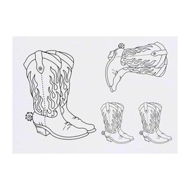 4 x 'Flame Cowboy Boots' Temporary Tattoos - Water Resistant, Skin-Safe, Non-Toxic Transfers, Mixed Sizes (TO00082994)