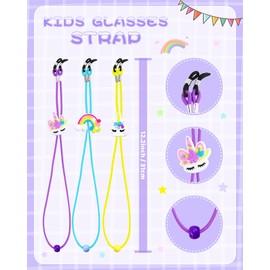 YETOOME 8 Pcs Kids Glasses Strap Unicorn Rainbow Anti-slip Eyeglass Straps Adjuster Stretchy Sunglass Strap for Boys Girls