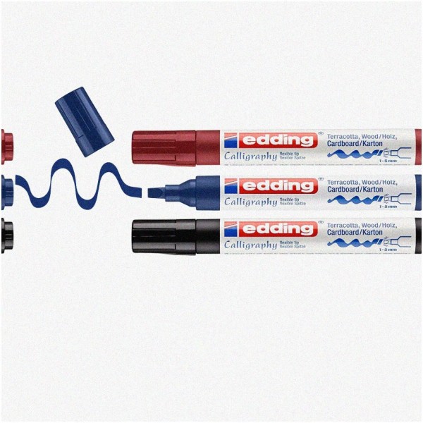Zyva FlexiWrite Calligraphy Marker Set - Black, Steel Blue, Crim