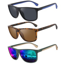 acavefox Polarized Sunglasses Men Fishing Golf Driving Beach UV Protection Anti-glare, Fashion Square Mirrored Sunglasses