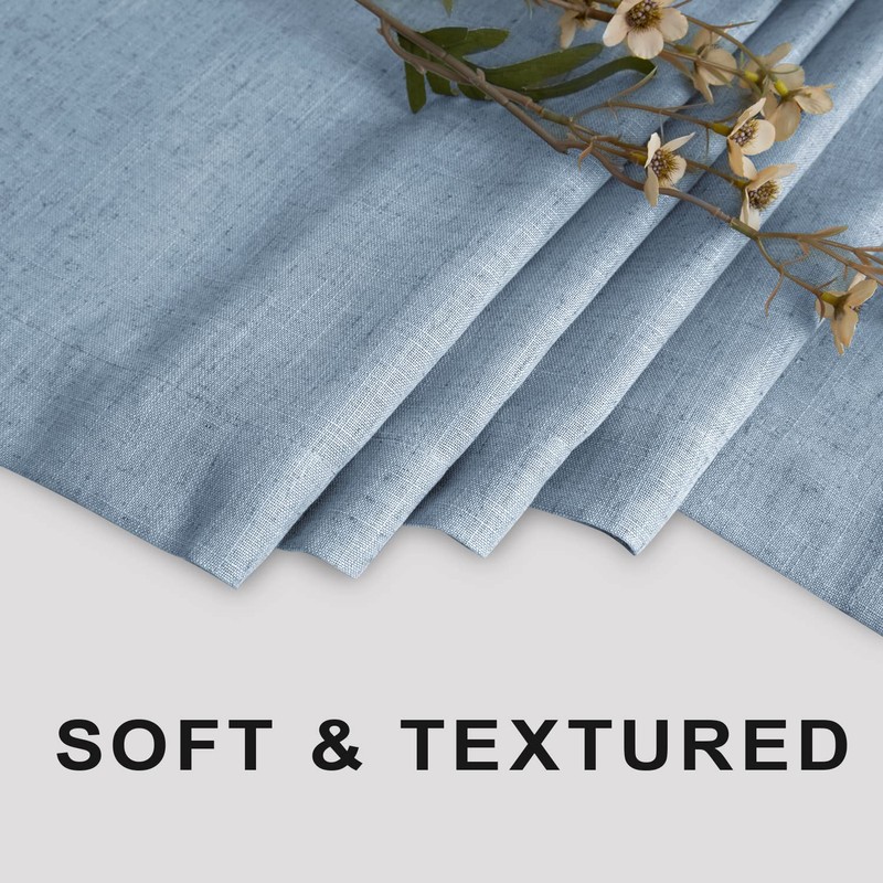 KOUFALL Stone Blue Waterproof Linen Fabric Shower Curtain for Bathroom