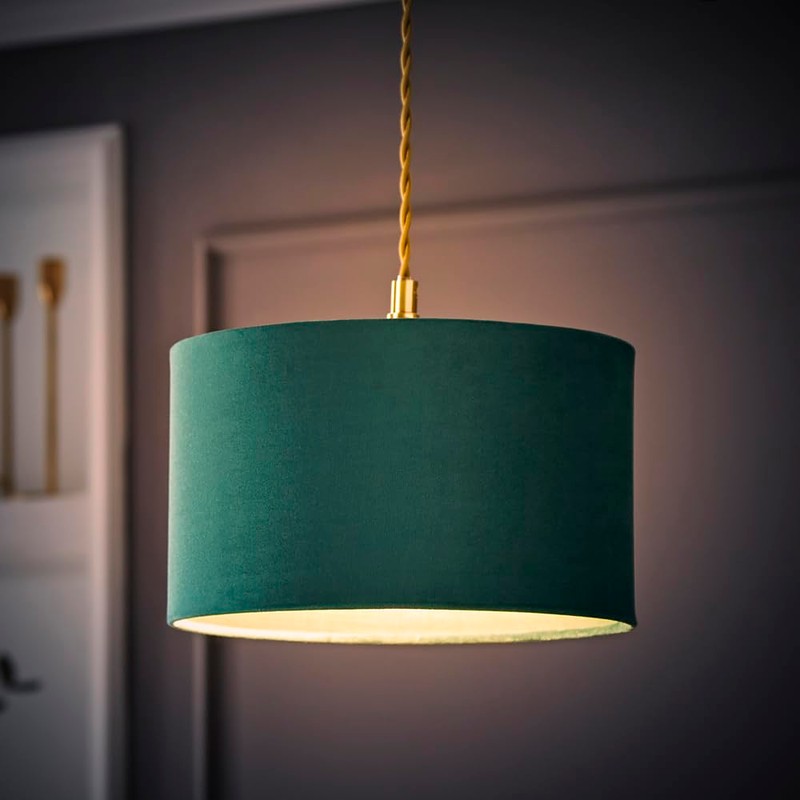 MiniSun | Small Modern Forest Green Velvet Drum Light Shade