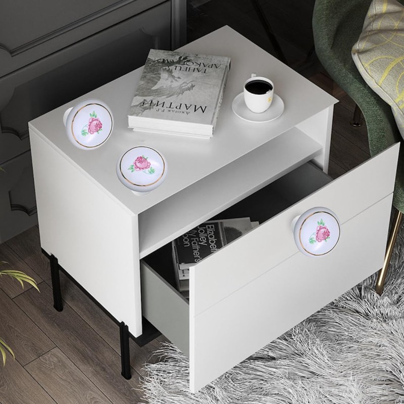 Tverghvad Ceramic Hand Painted Drawer Knobs, [12 Pack] Vintage Flower