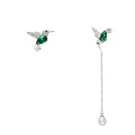 Mayfer | Aretes de plata .925 con diseño de colibrí decorado con cristal austriaco