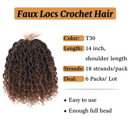Forevery Goddess Locs Crochet Hair 14 Inch Faux Locs Crochet Hair 6 Packs Prelooped Crochet Hair for Black Women, River Locs Crochet Hair With Curly Ends (14 Inch 6 Packs, T30)