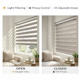 ShadesU Cordless Zebra Blinds – Light Filtering Dual-Layer Window Shades for Privacy (Grey Color) (Maximum Height 72") (Width 21.5")