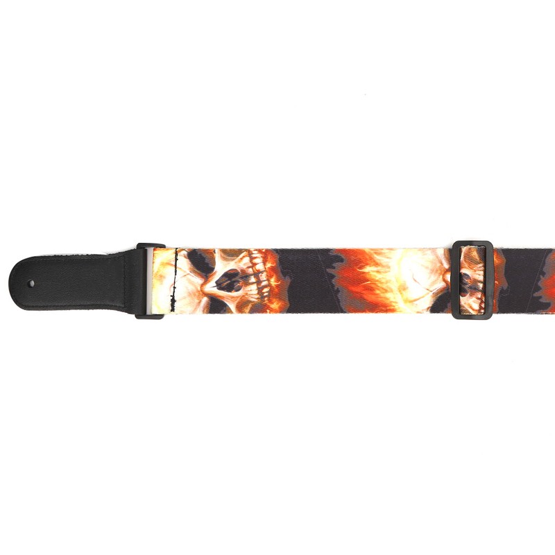 Leather Shoulder Strap Guitar Parts Flame‑Skull‑Pattern Print‑Type Adjustable Length