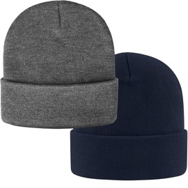 29 IYEBRAO 2-Pack Men's Standard Daily Beanie Hat Classic Cuffed Plain Skull Knit Winter Hat Cap for Men Women Warm Snug Slouchy Soft Headwear Unisex (Dark Gray & Navy Blue)
