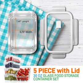 NutriChef 10-Piece Superior Glass Food Storage Containers Set (5 Containers + 5 Locking Lids),Stackable Meal-prep Design, BPA-free Airtight Clear Locking lids with Vent Lids & Air Hole, NCCLX5