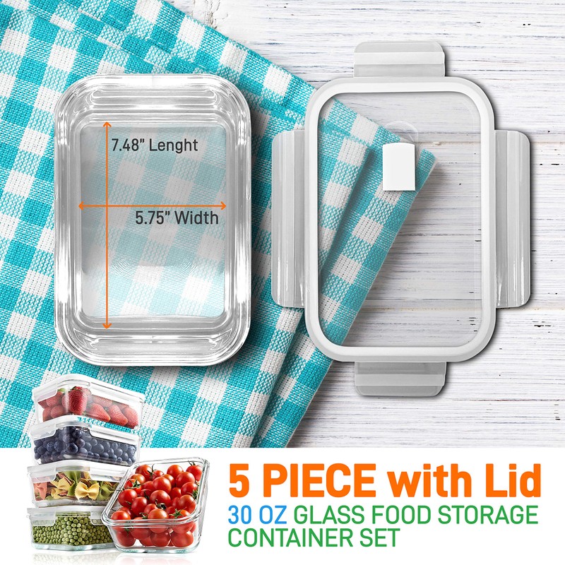 NutriChef 10-Piece Superior Glass Food Storage Containers Set (5 Containers