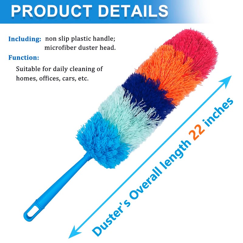 2 Pack 22-Inch Rainbow Reusable Microfiber Dusters,Bendable and Washable Feather