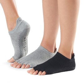 toesox Calcetines de tiro bajo y medio dedo del pie, paquete múltiple – Calcetines antideslizantes de pilates para mujeres y hombres, calcetines de agarre de yoga y Barre