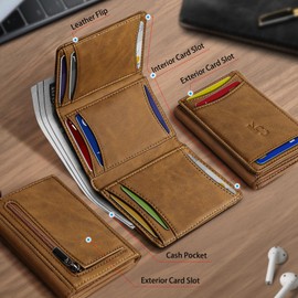 KEMISANT Men Wallet, Leather Wallet Card Holder 13Cards+Bill Pocket+Coin Slot