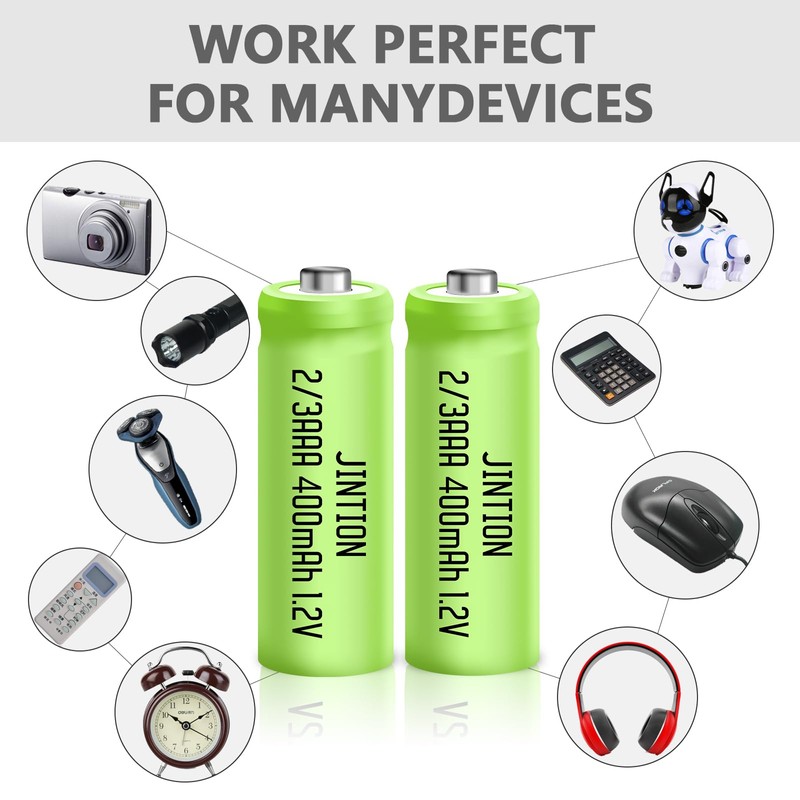 JINTION NIMH 2/3AAA Rechargeable 2/3 AAA Batteries 1.2V 400mAh Battery