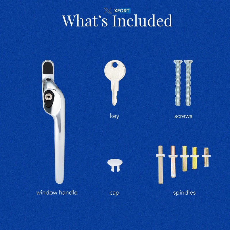 XFORT Cranked Locking Window Handle Installation Kit in Polished Chrome,