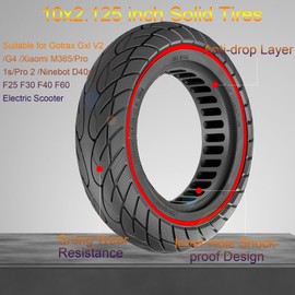 2PCS 10X2 Solid Tire, 10x2.125 Inch Tires Replacement for Gotrax G4 GXL V2 Ninebot Segway F25 F30 F40 F60 D40x Electric Scooter, 50/75-6.1 10 Inch Off Road Front Rear Tubeless Tire Wheel (Red)