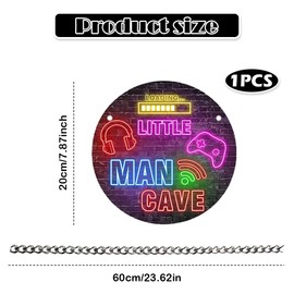 1-piece set of electric syllables with chain disc ornaments,Little Man Cave Sign Exclusive Gaming-Themed Wood Door Plaque – Vibrant Neon Lighted Wall Décor for Kids’ Bedrooms, Playrooms & Living Spac