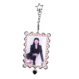 K-pop Photocard Holder Keychain Acrylic Clear Card Holder Cute Y2k Hard Photo Badge ID PC Cover Case Box Concert Accessory Lomo Card Display Frame for Car, Bag Red & Black (Black)