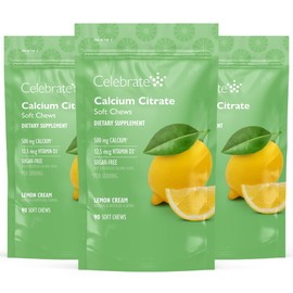 Celebrate Bariatric Supplements Celebrate Vitamins Bariatric 500mg Calcium Citrate Soft Chews with 500 IU Vitamin D3 C Essential for Gastric Bypass Patients & Bone Health - Sugar & Gluten Free, Lemon (270 Chews)