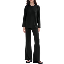 C202 Lounge Sets for Women Two Piece Outfits Matching Sets Women Clothing Long Sleeve Tracksuits Set, Onyx Medium