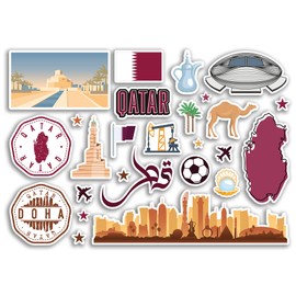 A5 Sticker Sheet Qatar Landmarks Vinyl Stickers - Country Airport Stamps Skyline Flag Travel Holiday Scrapbooking City Luggage #79117