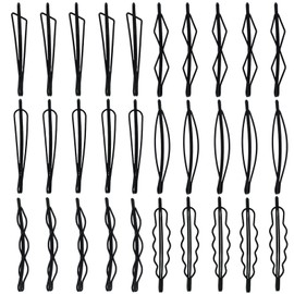 30 PCS Geometric Metal Hair Clips, 2.7 Inch Minimalist Hair Pins Vintage Hair Pins Mini Black Bobby Pins for Women and Girls (Black, 6 Style)
