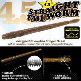 Drop-Shot-Rigs-for-Bass-Fishing-Soft-Plastic-Lures-Worm Fishing Hooks, 4.5 inch Rubber Worms, Wacky Worms, Straight Tail Stick Baits -22 Piece Kit with 10 Bodies, 6 Hooks, 6 Weights