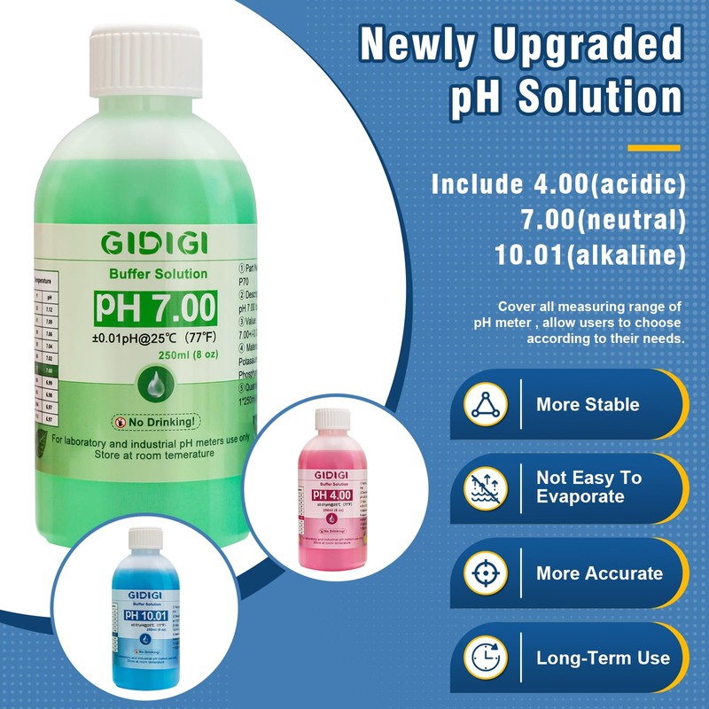 pH Meter Calibration Buffer Solution Kit, Including pH 4.00, 7.00