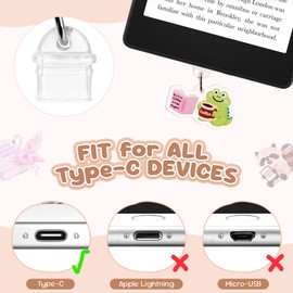 SUMANTECK 10PCS Dust Plug Charm Type C for Kindle E Reader Paper White 11th, Funny USB C Charms, Gift for Book Lover Readers Men Women Teachers Students, Accessories for E-Reader