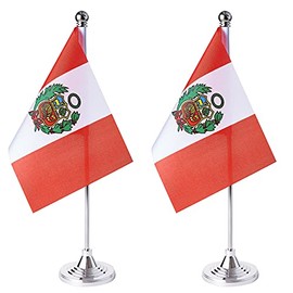 ZXvZYT 2 Pack Peru flag Peruvian Table Flag Small Mini Peruvian Desk Flags With Stand Base,International Festival Events Celebration Decorate,Home office Decorations