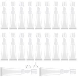 20 Pcs 10ml Empty Lip Gloss Tubes Clear Soft Squeezable Lip Balm Containers Refillable Mini Cosmetic Tubes for DIY Lip Gloss Balm Makeup Travel Toiletries（with 2 Funnels）