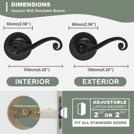 Voraus 2 Pack Interior Door Handles with Turn Lock,Matte Black Privacy Interior Door knobs，Door Locks Bathroom Lever Door Handle