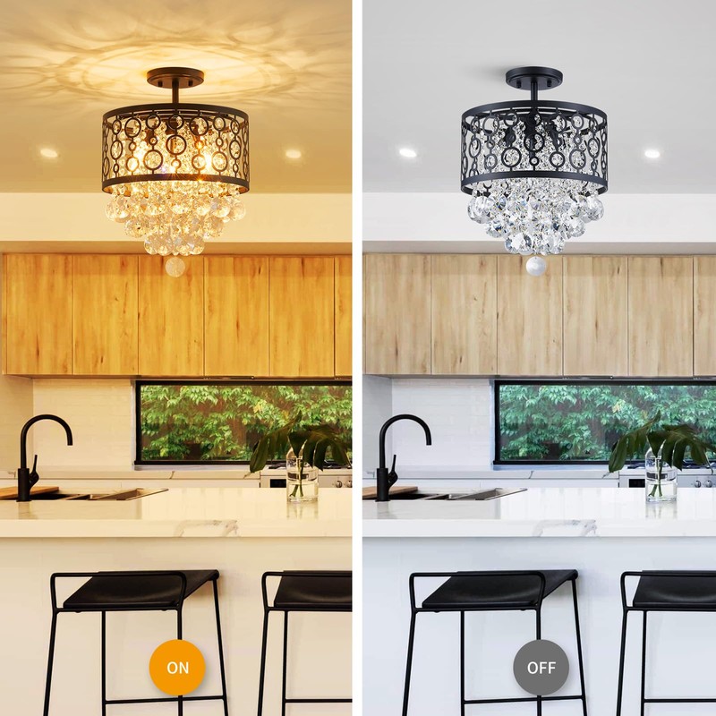 WUZUPS Crystal Drum Chandelier Flushmount Ceiling Light Modern Lighting Fixture