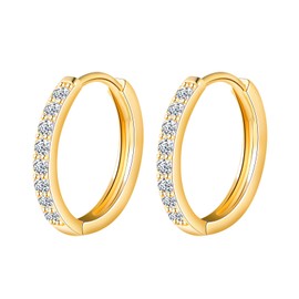 MOOFUN Earrings Silver 925 Hoop Earrings Medium Size 12 mm Earring Women's Earrings with Mini Zircon Huggie Earrings for Mum Girlfriend Teenager Girls Sister Women Gift Birthday Gift, Sterling Silver