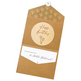Joli Coon Joli Coon Happy Birthday Holzscheibe mit Klappkuvert und Siegelaufkleber - Geburtstagskarte Holz - Geldgeschenk Geburtstag Holz