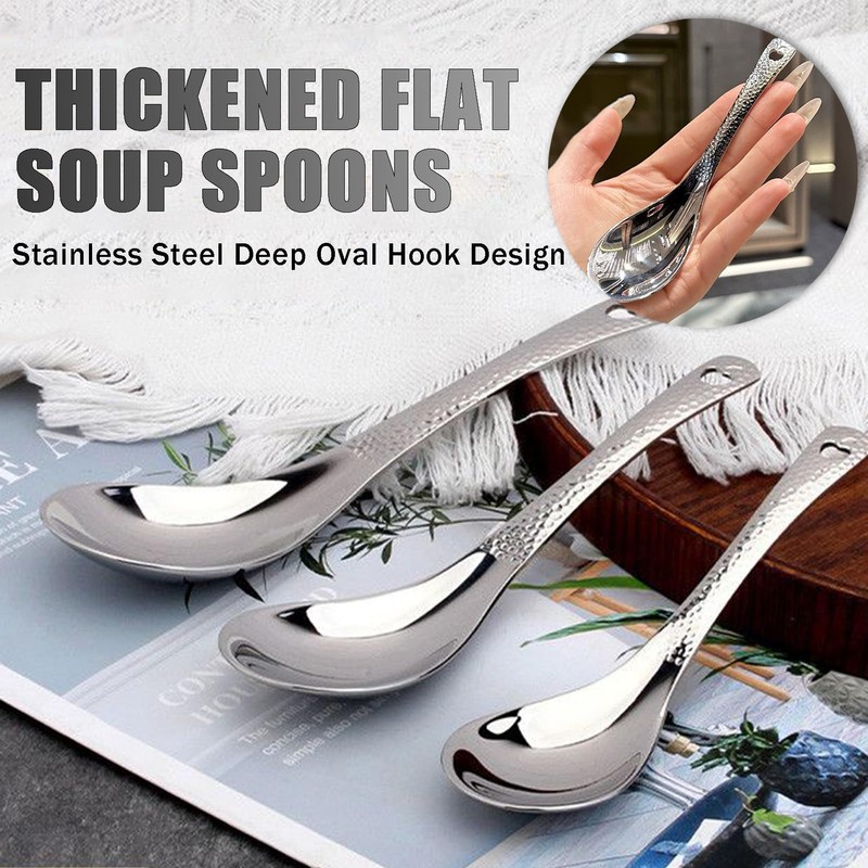 OULIGET Thickened Stainless Steel Soup Spoons, Asian Chinese Japanese Flat