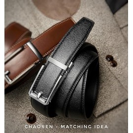 CHAOREN Ratchet Belts for Men 2 Pack - Mens Leather Belt 1 3/8" for Dress and Casual - Micro Adjustable Belt Fit Everywhere