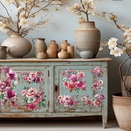 PLIGREAT 3 Sheets Vintage Flowers Rub on Transfers for Furniture Watercolor Flower Rub on Stickers for Wood Dressers Wardrobe Drawer Cabinet Ceramic Scrapbooking Crafts Decorative Transfer Stickers